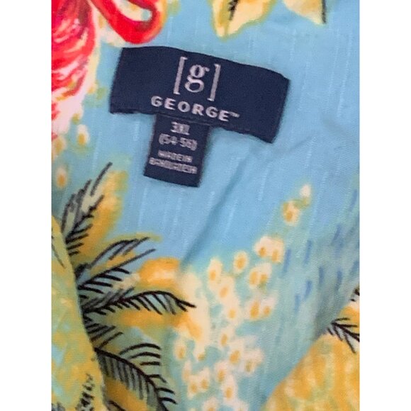 George Men’s Hawaiian Camp Shirt Size 3XL, Tropical Flamingo Coconut Trees - Picture 3 of 8